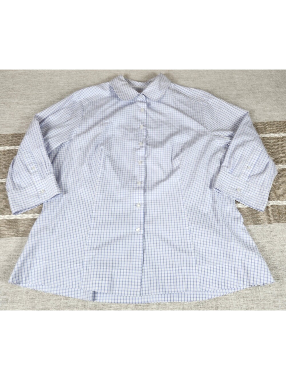 Riders by Lee Womens Blue Check Button Down Shirt Easy Care 3/4 Sleeve Blouse XL